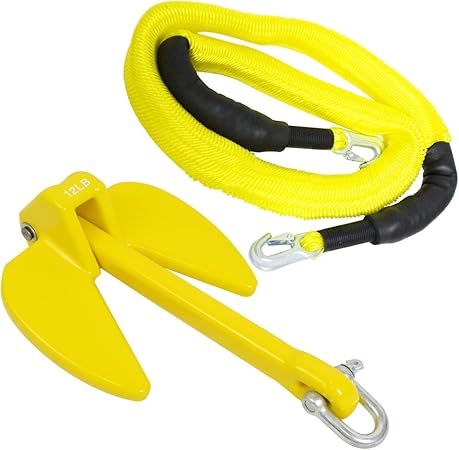 アンカー 5.5Kg＆ロープセット ジェットスキー用 PVCアンカー イエロー 12LBS 5.5キロ & 伸縮のびのびアンカーロープ 2ｍから6m  イエロー 黄色